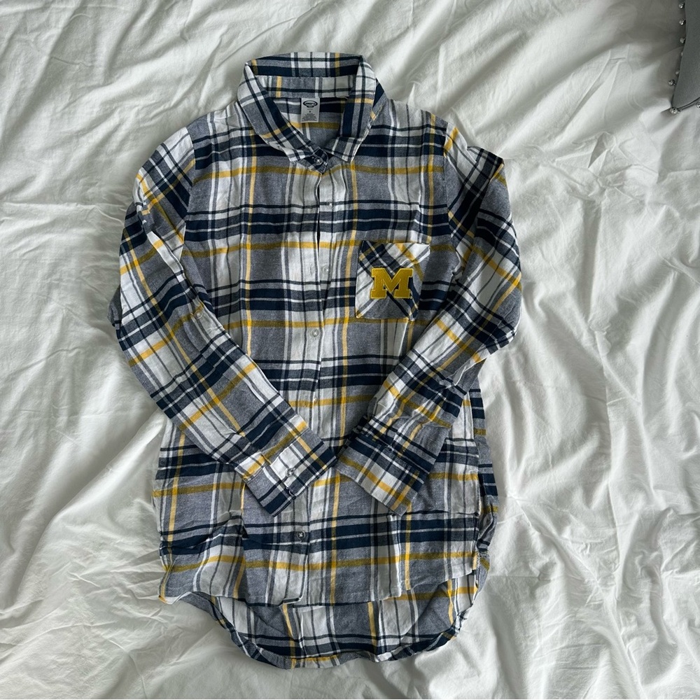 Plaid Flannel Shirt Michigan Block M